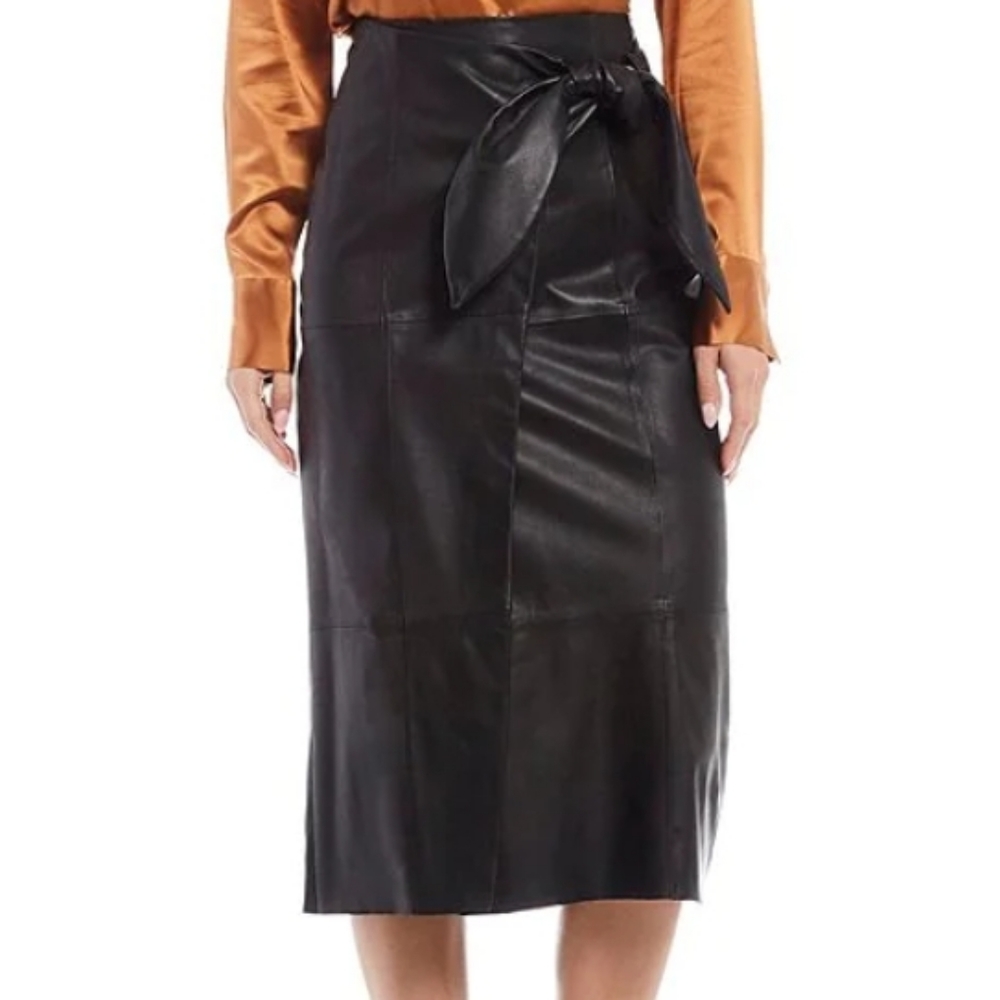 Antonio MelaniJulia Genuine Leather Faux Wrap Midi Skirt